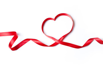 Red heart ribbon, isolated on white