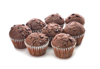 Chocolate muffins on a white background