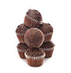 Chocolate muffins on a white background