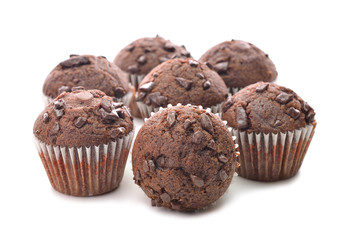 Chocolate muffins on a white background