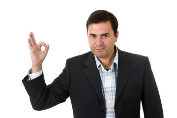 businessman smiling doing the ok sign over a white background