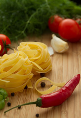 Italian pasta fettuccine nest, Ingredients for Italian cooking