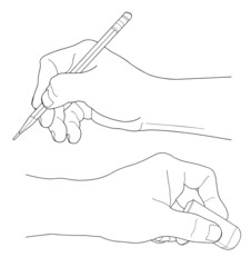 Human hands with pencil and eraser