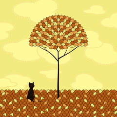 samotny kot i drzewo