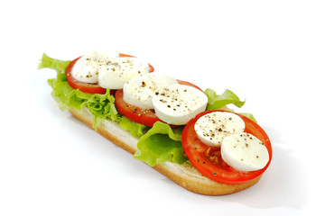 Sandwich with mozzarella tomato and salad