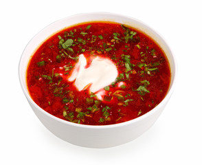 russian national red soup borsch on white with clipping path