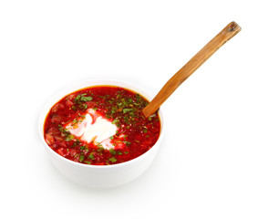 russian national red soup borsch on white with clipping path