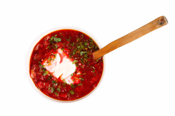 russian national red soup borsch isolated  with clipping path