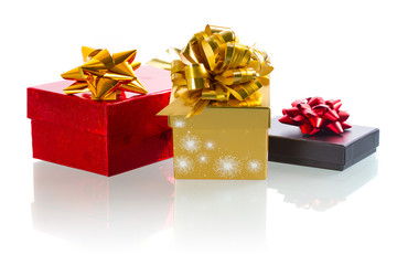 Christmas present boxes over white background