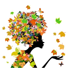 Abwaschbare Fototapete Blumen Frau Mädchenmode Blumen im Herbst