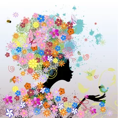 Peel and stick wall murals Flowers women girl fashion flowers