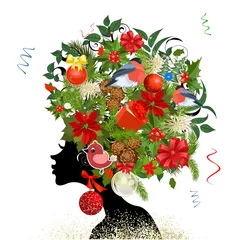 Photo sur Plexiglas Femme fleurs Fille à la mode avec une coiffure de Noël pour votre conception