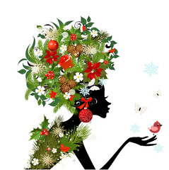 Fashionable girl with Christmas hairstyle for your design