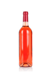 Bottle of rose wine isolated on white background