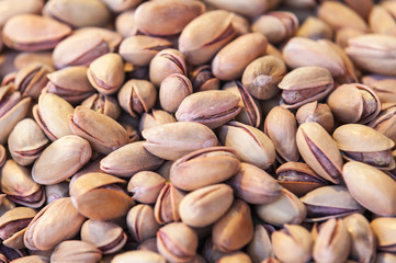 Roasted salty raw pistachio closeup macro