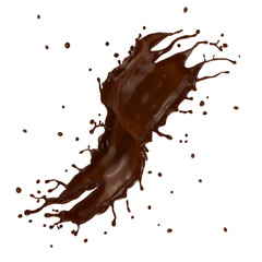 Hot chocolate splash, isolated on white background.