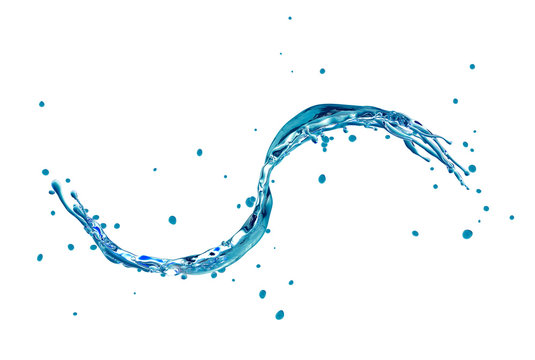 Blue water splash, isolated on white background.