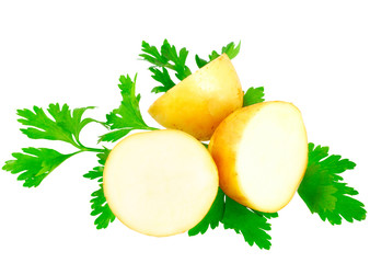 Young potatoes, decorating of parsley . Isolated