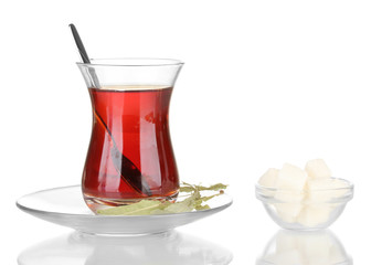 glass of Turkish tea isolated on white