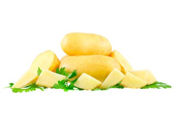 Young potatoes, decorating of parsley . Isolated