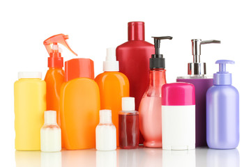 A lot of different cosmetic products for personal care isolated