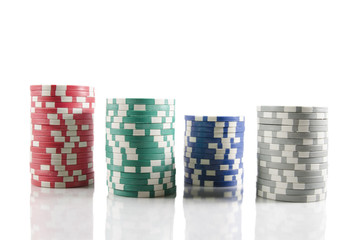 Stack of poker chips. over white isolated