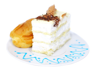 Sponge cakes and eclair cake. Isolated