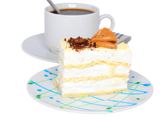 Sponge cake and  cup of coffee. Isolated