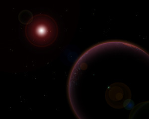 Pianeta rosso e sole - Red planet and Sun with lens flare - obrazy, fototapety, plakaty