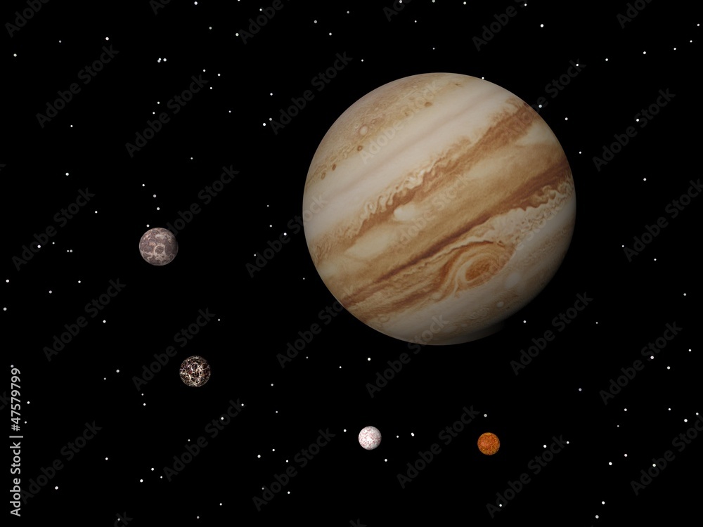 Wall mural jupiter and four galilean satellites of jupiter (callisto, ganym