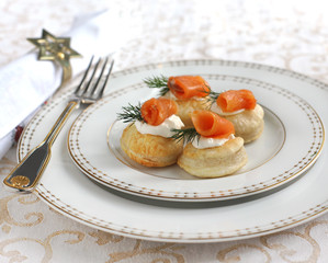 Delicious appetizer with salmon
