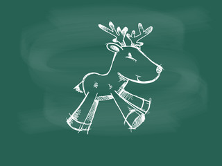Vector Reindeer drawing on the blackboard chalk