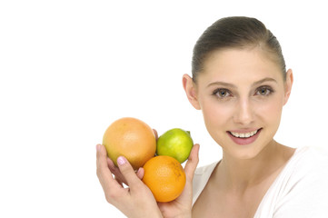 Border of girl holding fresh fruits in her hands