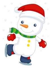 illustration of Cartoon snowman ice skating