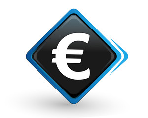 icône euro sur bouton carré bleu design