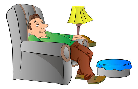 Man Slouching on a Lazy Chair or couch, illustration