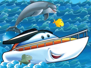 Fototapeten Cartoon glückliche Yacht © honeyflavour