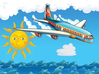 Foto op Aluminium Cartoon passagiersvliegtuigen © honeyflavour