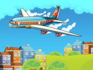 Tuinposter Cartoon passagiersvliegtuigen © honeyflavour