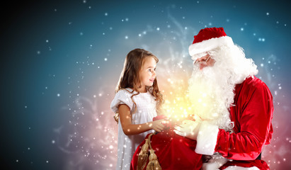 portrait of santa claus with a girl