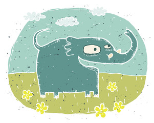 Naklejka premium Hand drawn grunge illustration of cute elephant (happy)