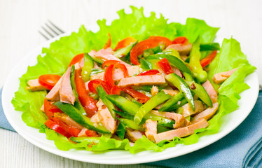 fresh vegetables salad with ham