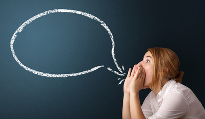 Young woman with modern speech bubble