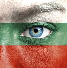 Human face painted with flag of Bulgaria