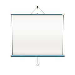 Naklejka premium Empty white projector screen hanging from wall. isolated vector.