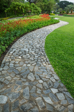 The Stone block walk path in the park