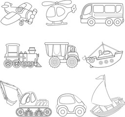 Cartoon transport. Coloring book.