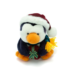 Penguin with santa hat and present