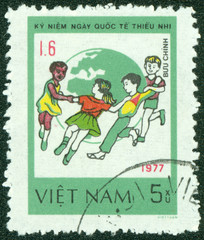 stamp printed in Vietnam shows image of children