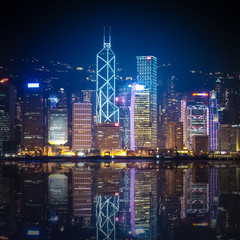 Hong Kong at night with reflections